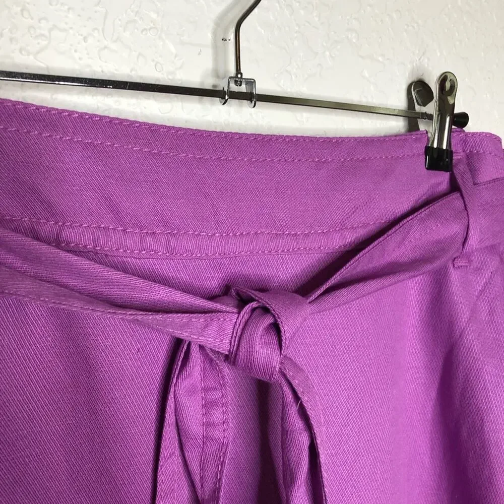 Ann Taylor purple linen blend belted ruffled midi skirt size 8 NWT